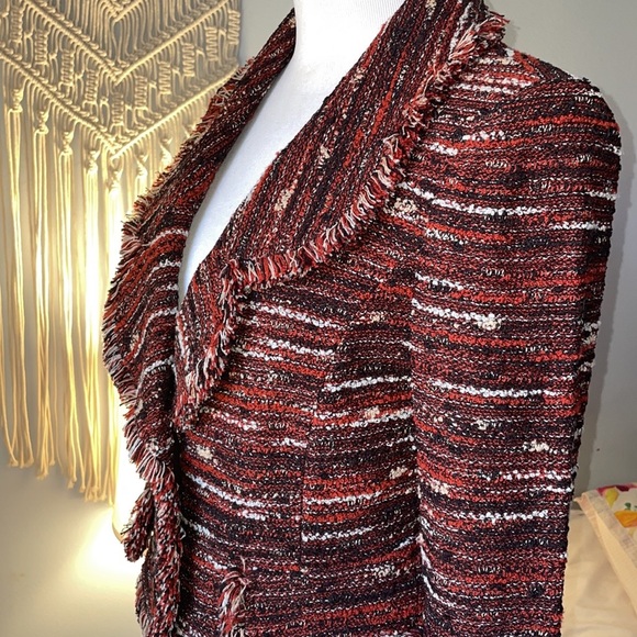 St. John Black Label Knit Tweed Fringe Cropped Jacket - Picture 4 of 9